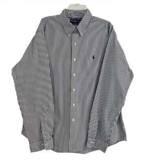 Ralph Lauren Custom Fit Crisp Button-Down Shirt Black White Striped XXL
